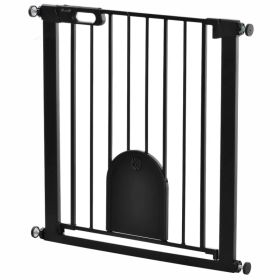 30"-32" Extra Wide Pet Gate Barrier with Small Door, 30"H Dog Gate with Safety Gate Barrier, Stair Pressure Fit, Black