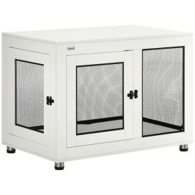Pet Crate End Table with Water-resistant Cushion or Large Medium Dogs, White