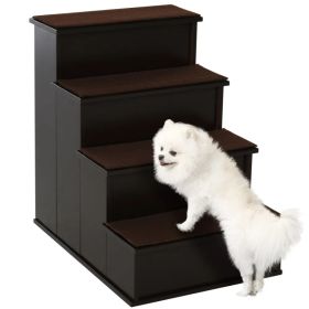 4 Levels Wooden Dog Steps Pet Stairs for High Bed, Cat Ladder for Bed Couch with Non-Slip Carpet, Dark Coffee