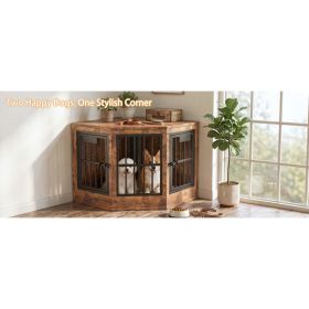 Corner Dog Crate Furniture Modern Indoor Dog Cage Decorative Pet House TV Stand For Medium And Large Sized Dogs Brown