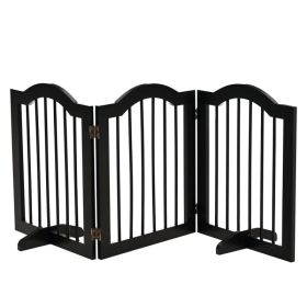 24"H Foldable Dog Gate, 3 Panels Freestanding Pet Gate Barriers Indoor with Support Feet, Puppy Fence for Small Dogs, Black