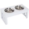 23" Dog Bone Wooden Elevated Dog Bowl Feeding Station, White