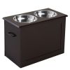 Raised Dog Feeding Station with 2 Stainless Steel Bowls Storage Large Pets Dark Brown