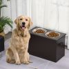 Raised Dog Feeding Station with 2 Stainless Steel Bowls Storage Large Pets Dark Brown