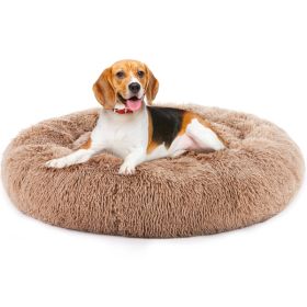 24 Inch Anti-Slip Round Fluffy Plush Faux Fur Cat Bed, Fits Up To 25 Lbs Pets (Option: Brown M)