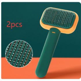 New Pet Cat Dog Hair Brush Hair Massage Comb Open-Knot Brush Grooming Cleaning Tool Stainless Steel Comb (Option: Green-2PCS)