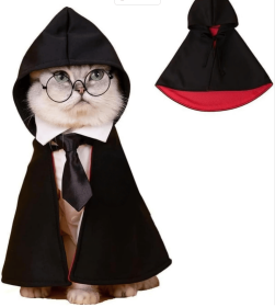 Cat Halloween Costume - Pet Wizard Costumes Mantle Magician Cosplay Clothes with Bowtie & Glasses Set, Festival Party Apparel for Small Pets Cats Dogs (Color: Red   Small)