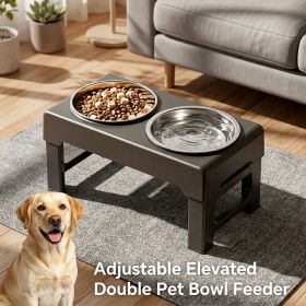 Elevated Pet Bowl for Dogs and Cats, Raised Food and Water Bowl with Stainless Steel Bowls, Adjustable Height Feeding Station for Neck Protection (Color: Black)